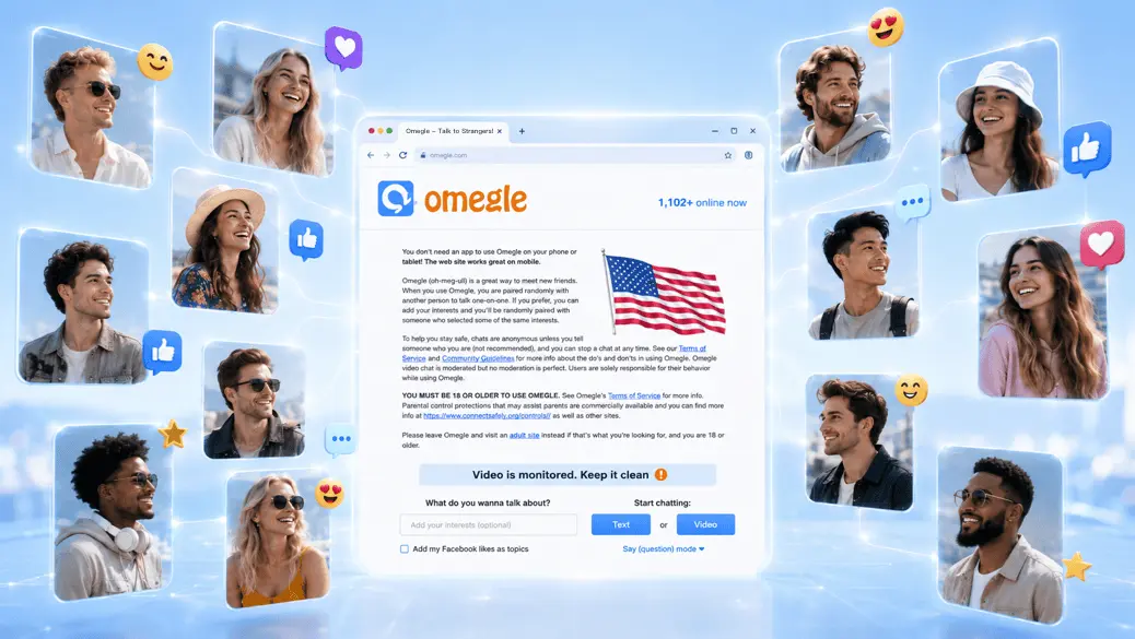 Omegle Online Video Chat Interface - Secure One-Click Login